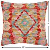 handmade Traditional Pillow Red Beige Hand-Woven SQUARE 100% WOOL Hand woven turkish pillow2' x 2'